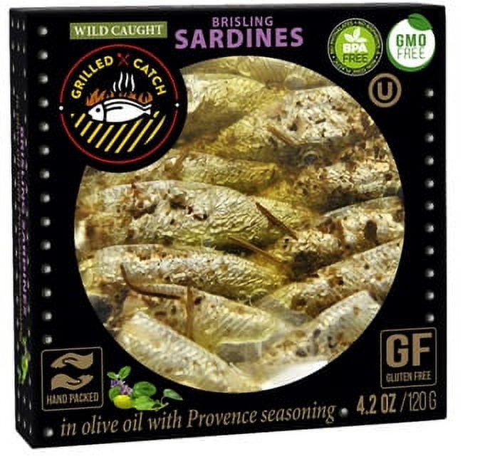 Grilled Catch Wild Caught Brisling Sardines in olive oil with Provence Seasoning, 4.2 Ounce (Pack of 5)