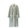 thumbnail image 2 of ylioge Fleece Robes with Pockets Long Sleeve Button-Down V Neck Bathrobes Ladies Casual Color Block Thermal Warm Plush Long Length Homewear Bath Robe, 2 of 4