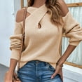 thumbnail image 2 of Oksale Sexy Criss Cross Neck Sweaters for Women Trendy Cold Shoulder Knit Sweater Loose Long Sleeve Jumpers Slouchy Pullover Tops Khaki L, 2 of 5
