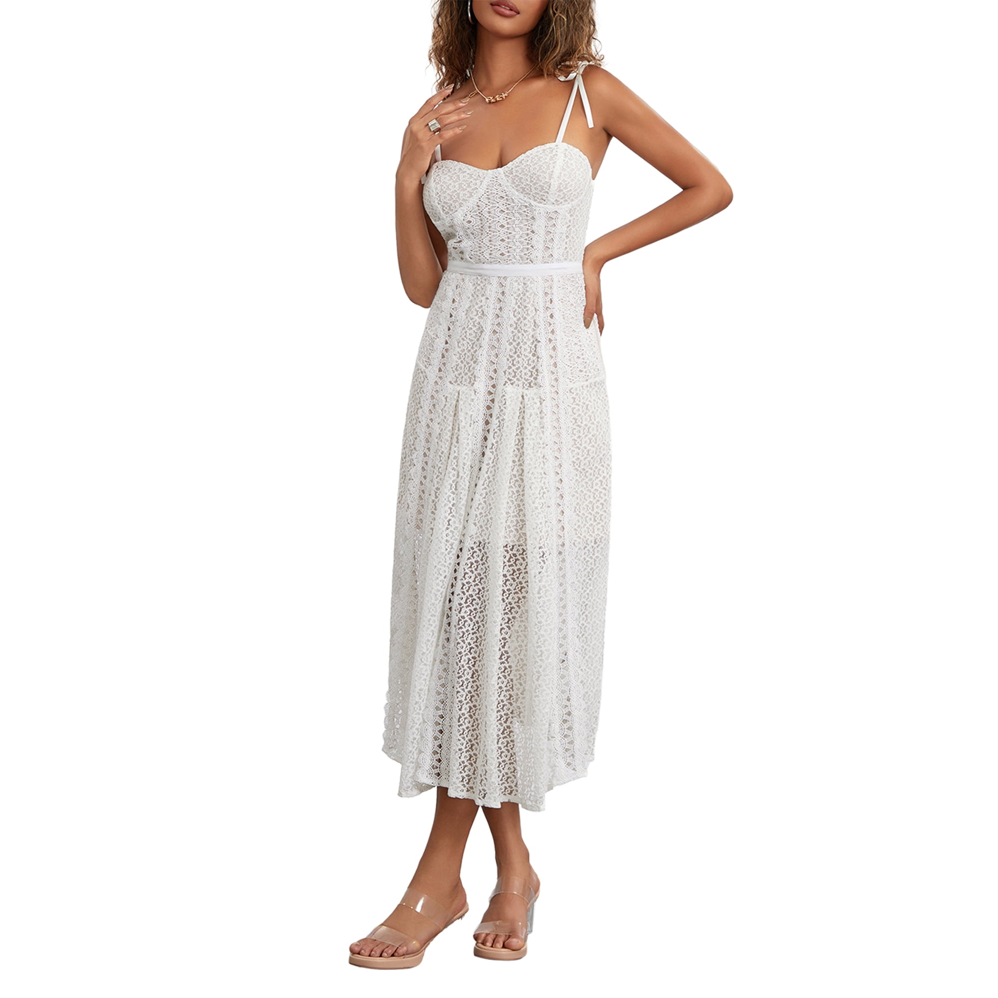 SUNSIOM Women's Summer Midi Cami Dress White Sleeveless Backless