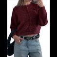 thumbnail image 2 of Cárdigan de Cuello Redondo con Botones para Mujer, Suéter de Punto de Larga, Ropa de Abrigo Vino Tinto L, 2 of 7