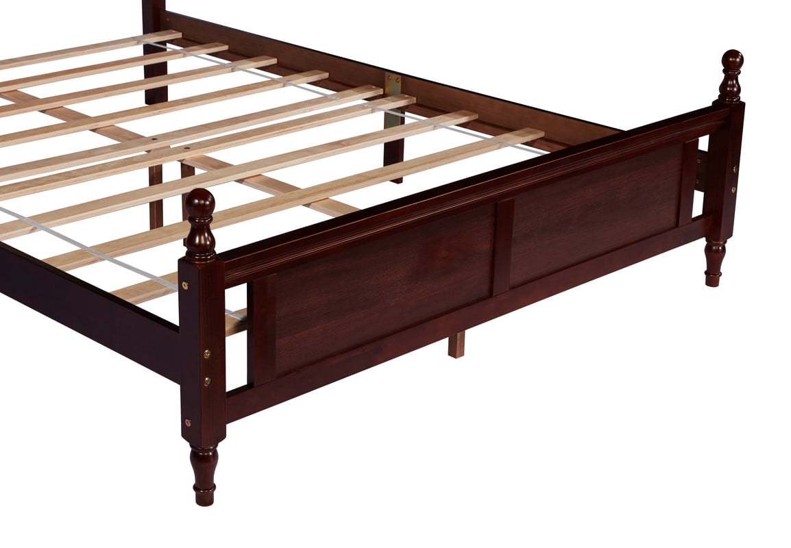 Duxelifin Queen Size Bed Frame with Upholstered Headboard and Footboard, Wood Platform Bed with Bed Rail Support Feet, Wood Slat Support, No Box Spring Needed, Cherry