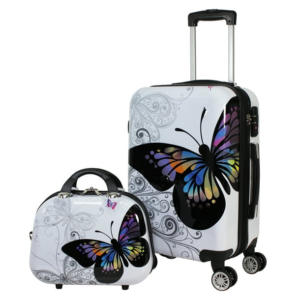 World Traveler Butterfly 2 piece hardside carryon spinner luggage