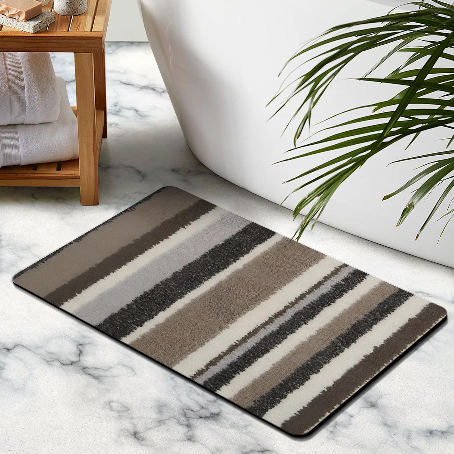 Experience Softness with 20x32in Striped Microfiber Bathroom Rugs - Extra Thick, Highly Absorbent Bath Mat, Anti-Slip, Machine Washable Perfect for Bathroom, Tub, and Shower