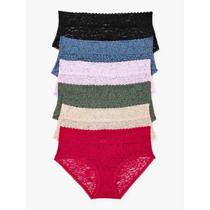 Joyspun Women's Stretch Lace Hipster Panties, 6Pack, Sizes S to 2XL