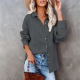thumbnail image 2 of VISALY Women Button Up Collared Shirts Tunic Tops Loose Fit Tops Work Dressy Casual Basic Shirts Long Sleeve Wrinkle Free Blouse Smocked Shackets Jacket Solid Oversized Boyfriend Blouses Grey S, 2 of 7