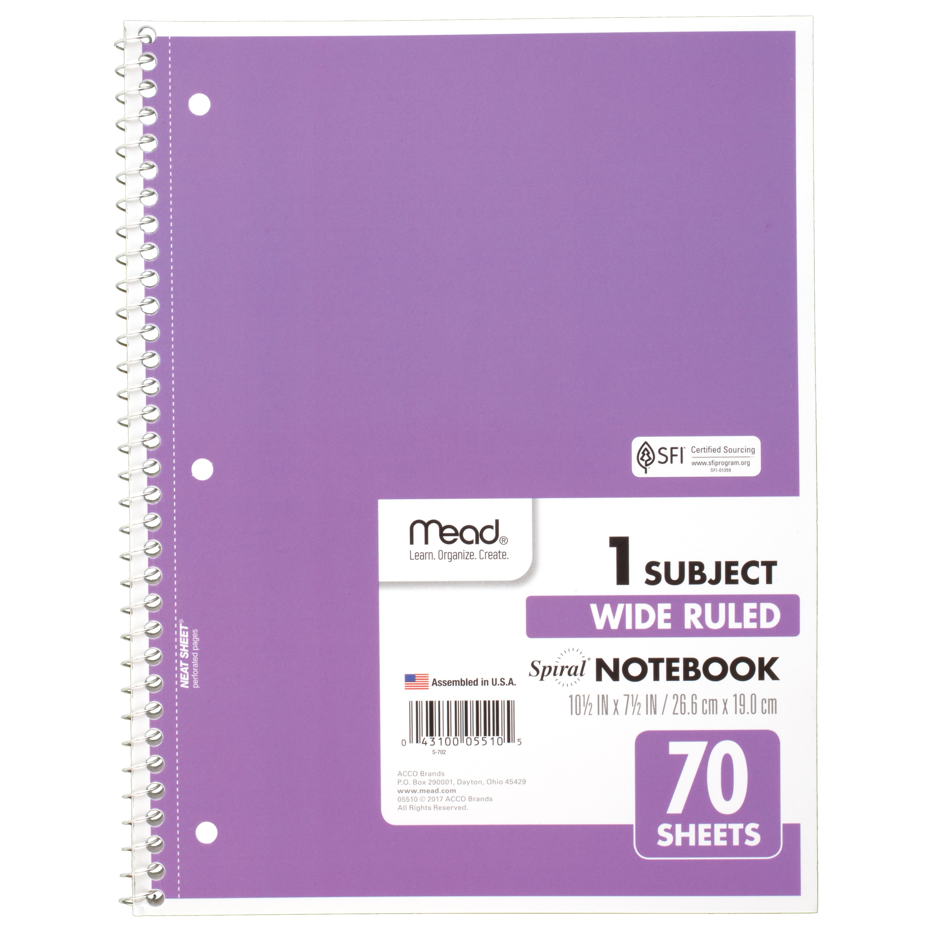 Mead Spiral 1 Subject Wide Ruled Notebook 6 Pack, Assorted Colors (73063) - image 5 of 8
