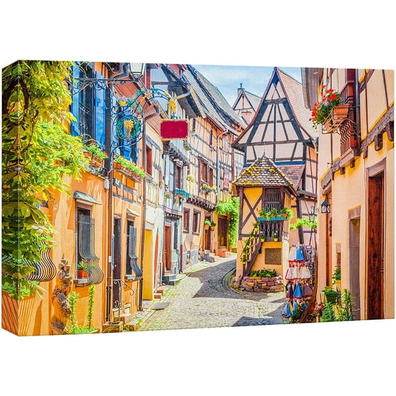 wall26 Canvas Print Wall Art Retro Vintage European Fantasy Village Nature Wilderness Photography Realism Rustic Scenic Landscape Earth Panorama Colorful for Living Room, Bedroom, Office - 12"x1