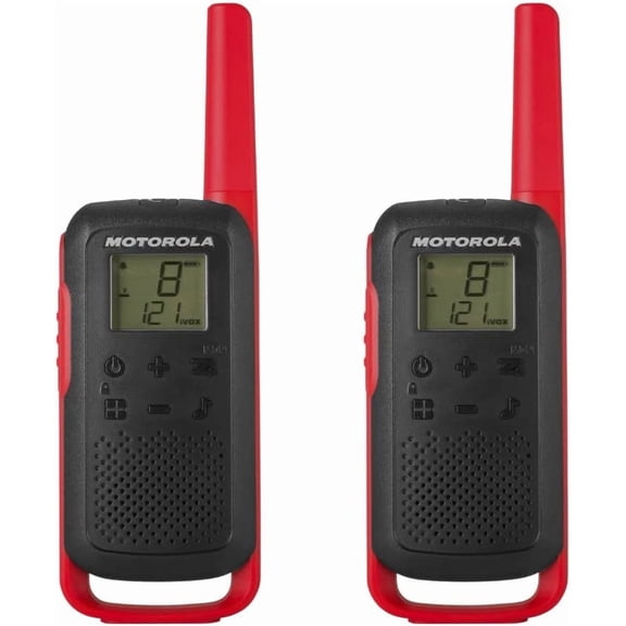 Portable FRS, T210, Talkabout, Two-Way Radios, Rechargeable, 22 Channel, 20 Mile, Black W/Red, 2 Pack