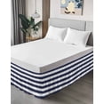 thumbnail image 4 of Blue Stripes Wrap Around Bed Skirts for King Bed 18" Drop, Bed Skirt with Adjustable Elastic Belt Dust Ruffle Bed Valance for Bedroom Hotel Luxury Simple Blue White Texture Bed Frame Cover, 4 of 7