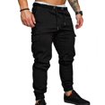 thumbnail image 1 of Pantalones con cordón para hombre Pantalones masculinos Pantalones de chándal con bolsillos múltiples sólidos atado al tobillo Yuarrent FS9869-13, 1 of 7