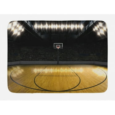 Teen Room Bath Mat, Empty Basketball Arena Competition Game Winner Champion Success Theme, Non-Slip Plush Mat Bathroom Kitchen Laundry Room Decor, 29.5 X 17.5 Inches, Pale Coffee Black, Ambesonne