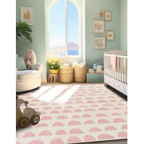 Unique Loom Whimsy Kids Collection Area Rug - Hillow (5' 1" x 8' Rectangle Ivory and Pink)