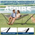 thumbnail image 4 of Memoryfield 2 Person Portable Double Hammock with Pillow and Adjustable Steel Stand, Outdoor Hammock for Patio, Garden, Beach, Backyard, Gray, 4 of 7