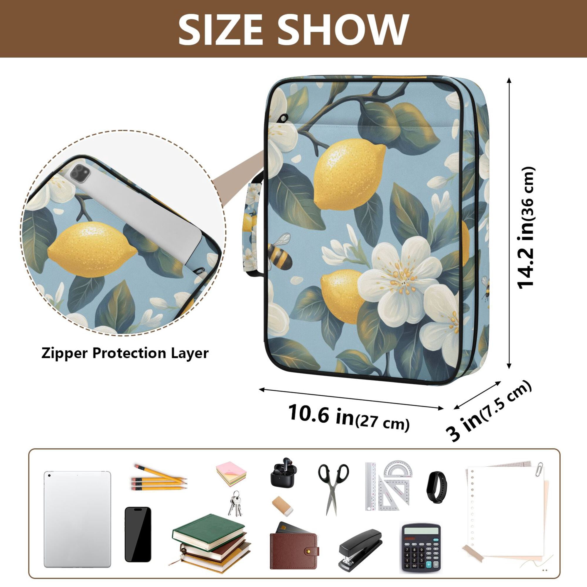 FORMRS Accordion File Folder A4 Size 7-Pocket Expanding Document Organizer Bag with 3 Ring Binder, Lemon Pattern