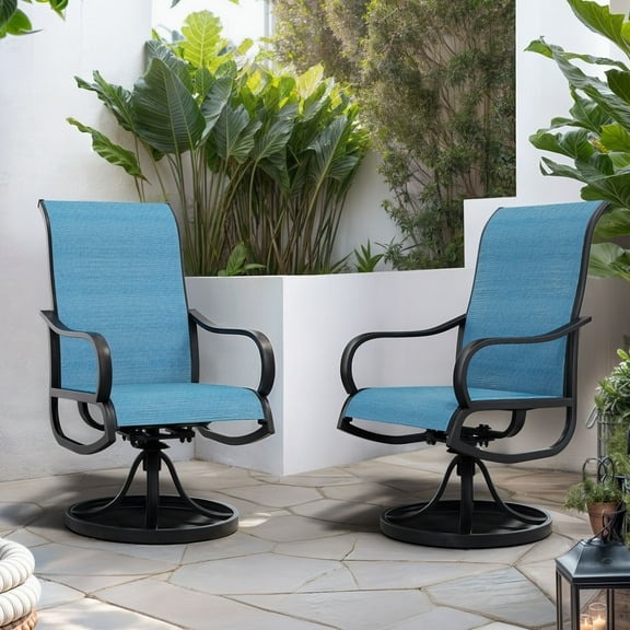 Uforic Swivel Dining Chair Set, 2-Piece Outdoor Chairs with Breathable Fabric, 360° Swivel, Backrest, and Armrest, Swivel Chairs for Pation and Backyard, Blue