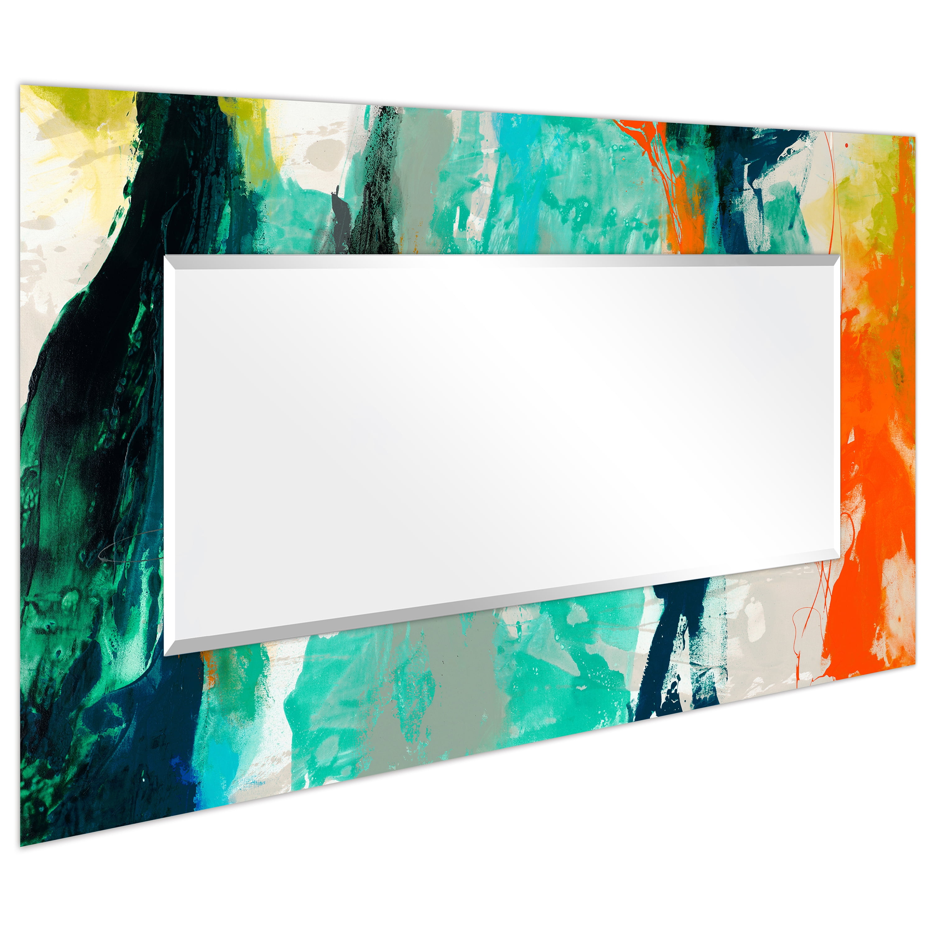 Empire Art Direct Tidal Abstract Rectangular Beveled Mirror on Free Floating Reverse Printed Tempered Art Glass, 72" x 36" x 0.4", Ready to Hang
