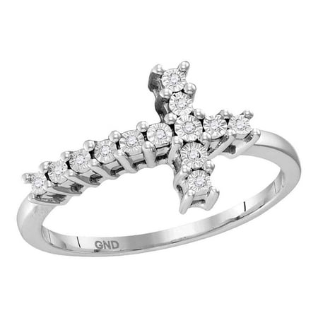 Sterling Silver Womens Round Diamond Christian Cross Cluster Ring 1/20 Cttw