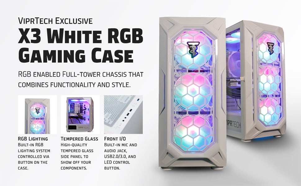 ViprTech Rebel 4.0 Gaming PC - AMD Ryzen 7 (4.1GHz), RTX 4060 8GB, 16GB DDR4, 1TB SSD, Desktop White