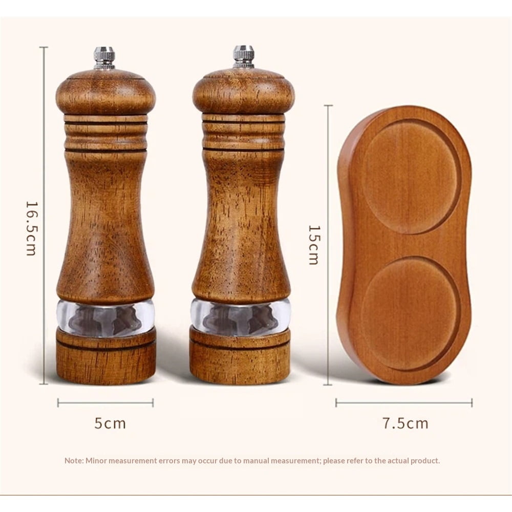 2-Piece Salt and Pepper Grinder Set with Wood Tray, 6 Inch Wooden Salt and Pepper Mills with Adjustable Coarseness, Refillable Manual Pepper Mill Grinder for Home Cooks （vintage color）