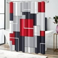 thumbnail image 6 of Red Fabric Shower Curtain, Modern Geometric Cloth Shower Curtain Set with Plastic Hooks, Water Repellent, Weighted Hem, Abstract Decorative Polyester Shower Curtains for Bathroom, 72 x 72, 6 of 6