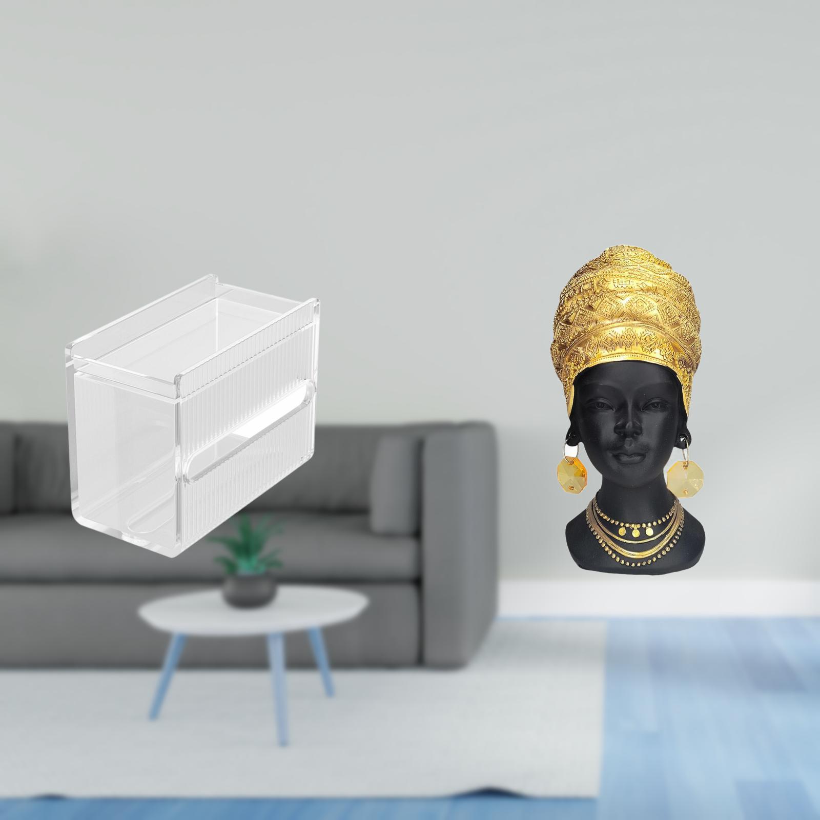 Fiocias Acrylic Toilet Paper Storage Box Modern Paper Towel Dispenser Wall Mounted Toilet Tissue Paper Holder African Woman Statue Tabletop Ornament Gift Home