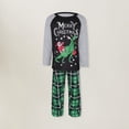 thumbnail image 1 of Traje de pantalones largos verdes familiares Traje de ropa de dormir informal de estilo navideño con bloques de color, 1 of 9