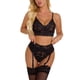 thumbnail image 4 of Conjunto de ropa interior sexy Sujetador de encaje floral Panty Ropa de dormir para regalo de mujer, Negro, L seitruly XX000056-05, 4 of 7