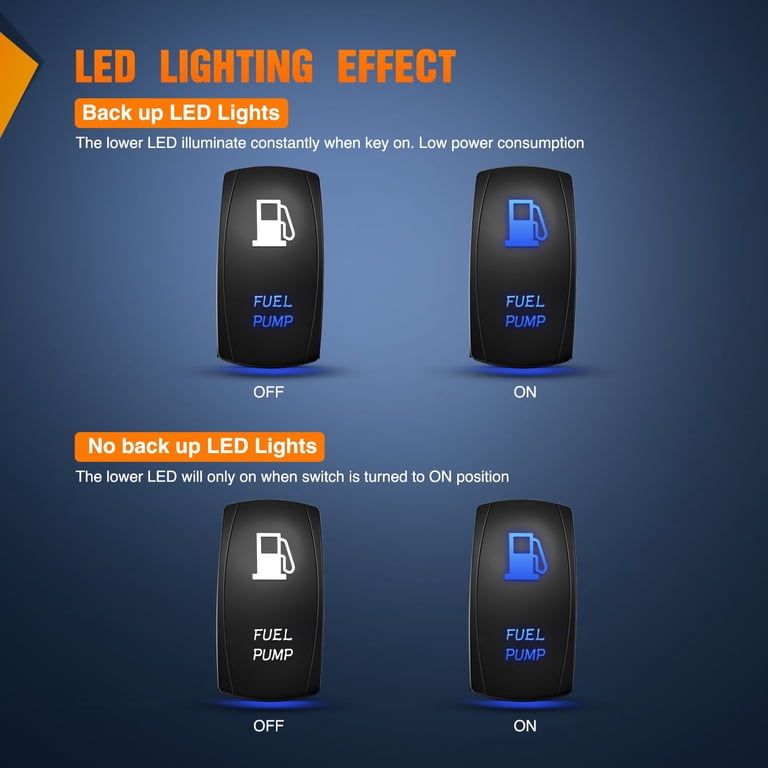 Fuel Rocker LED Rocker Switch Blue LED Laser Etched Rocker Switch - 20A 12V ON/OFF ...