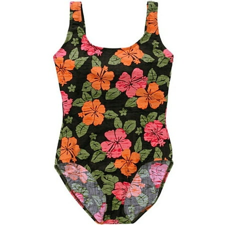 Women's Plus Hibiscus Rib Tank Swimsuit