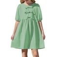 thumbnail image 3 of Jinhomg Girls Short Sleeve Dresses Trendy Tie Front Mini Dress Cute Ruffle Pleated A Line Tunic Dresses Summer Playwear Green 150, 3 of 8