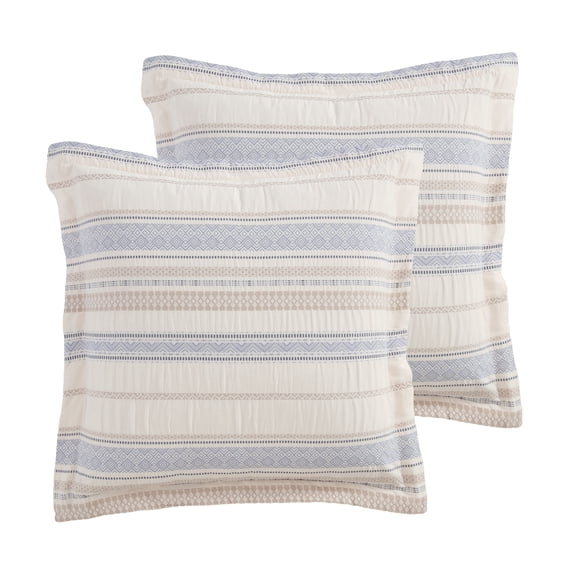 Levtex Home Pickford Chambray Euro Sham Set of 2 - Jaquard - Chambray, Taupe and Cream - (26x26in.), No insert- Cotton - Inner Not Included