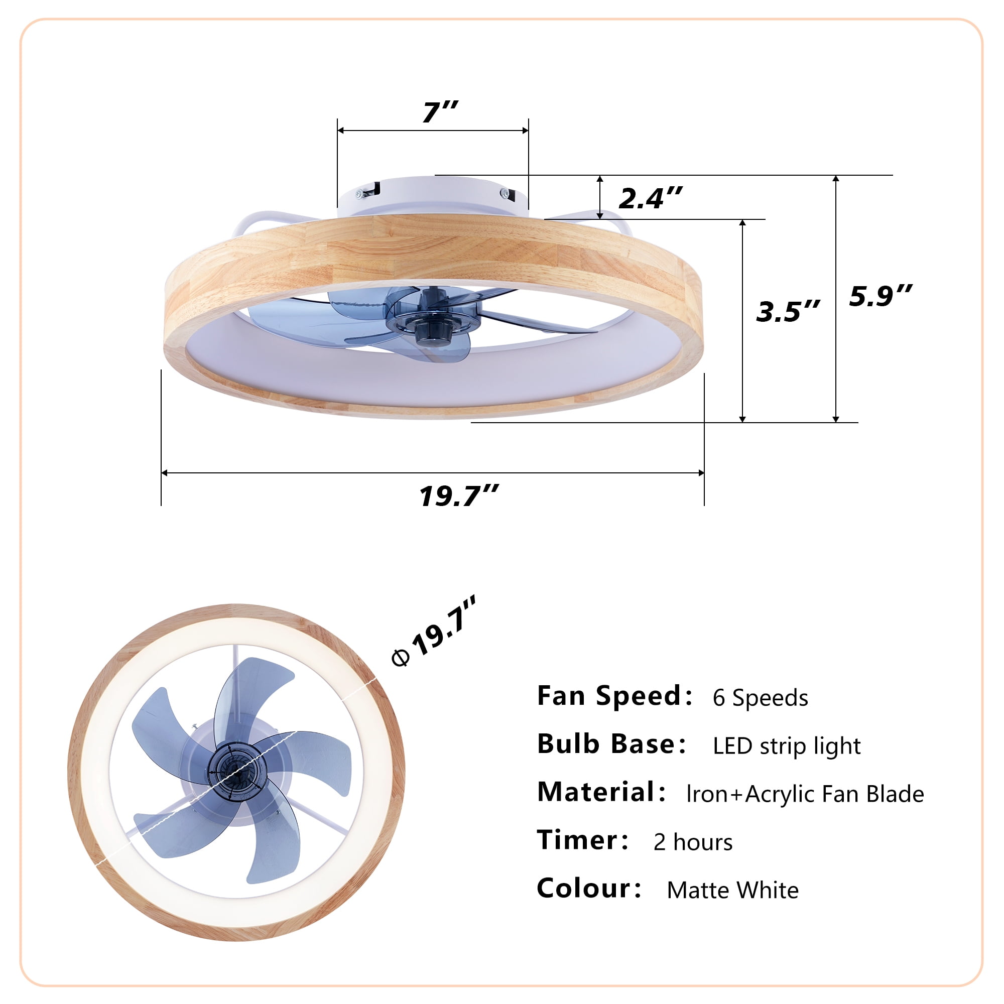 Leumius 20" Ceiling Fans with Light and Remote, 3000-6500K Dimmable Flush Mount LED Fan Light, 6 Speeds, Quiet DC Motor for Living Room Bedroom Kitchen White