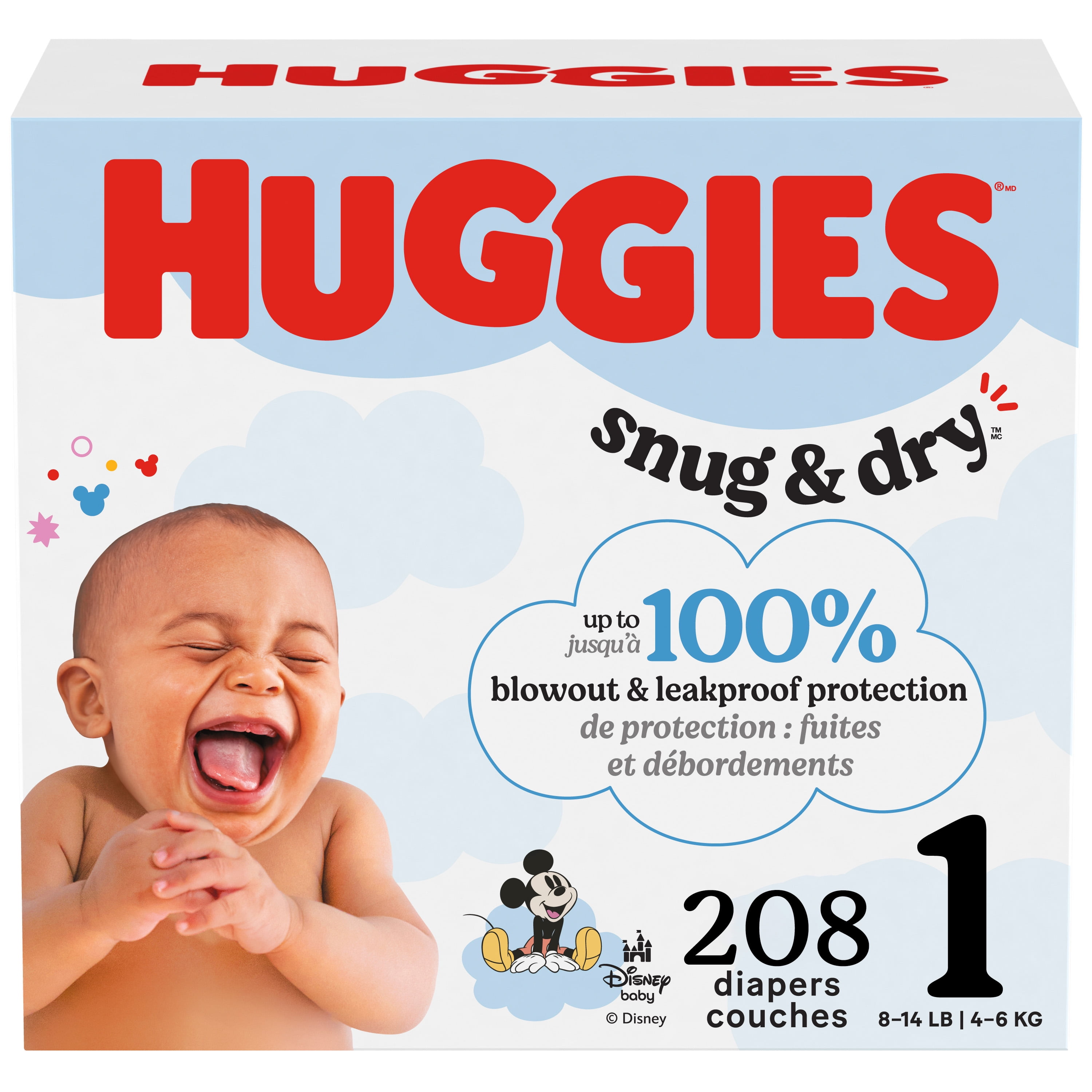 HUGGIES Snug & Dry Baby Diapers, Mega Colossal Pack, Sizes 1-8 | 208-80 Count