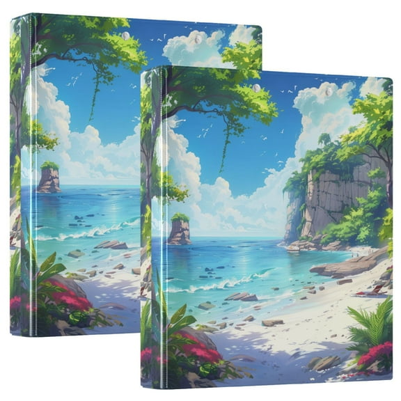 Summer Seaside Landscape Hardcover 3 Ring Binder 1.5” Round Rings Binder Organizer Letter Size Paper Pockets School Office Supplies
