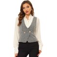 thumbnail image 1 of INSPIRE CHIC Chaleco a cuadros para mujer Chaleco de tweed vintage sin mangas con doble botonadura Negro XL, 1 of 4