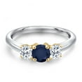 thumbnail image 3 of Gem Stone King 925 Silver and 10K Yellow Gold Blue Sapphire and White Topaz Engagement Ring for Women | 1.26 Cttw | Round 5MM | Gemstone September Birthstone | Size 5, 3 of 6