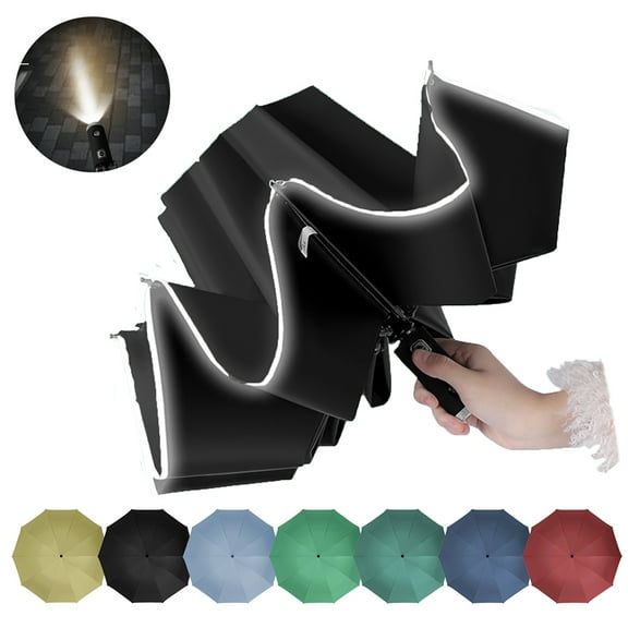 gastropod Cbcbtwo Compact Umbrella, 41" Umbrella 10 Ribs Windproof Waterproof Travel Umbrella with Reflective Strip & Flashlight, Automatic Lightweight Portable Reverse Folding Inverted Umbrella