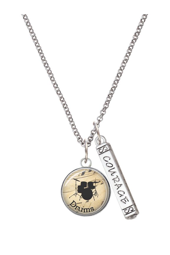 Silvertone Domed Music - Drums Silvertone Courage Strength Wisdom Honesty Bar Charm Necklace, 23"