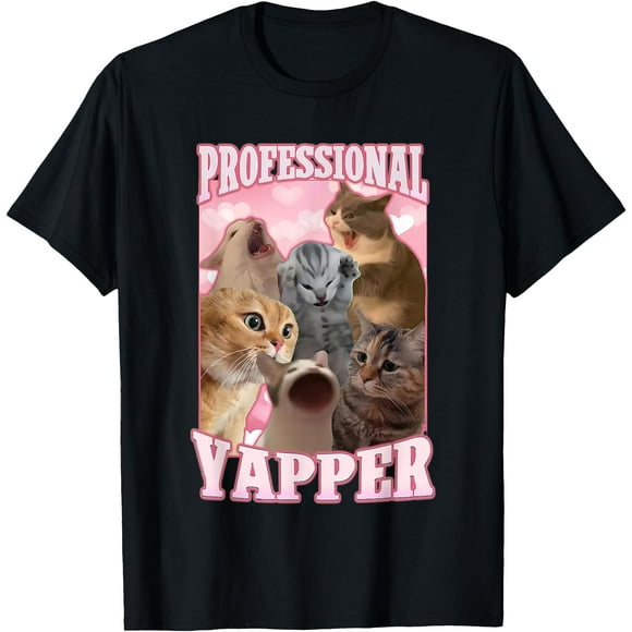 Professional Yapper Funny Cat Meme Goofy Ahh Ironic Cat T-Shirt - White - XL