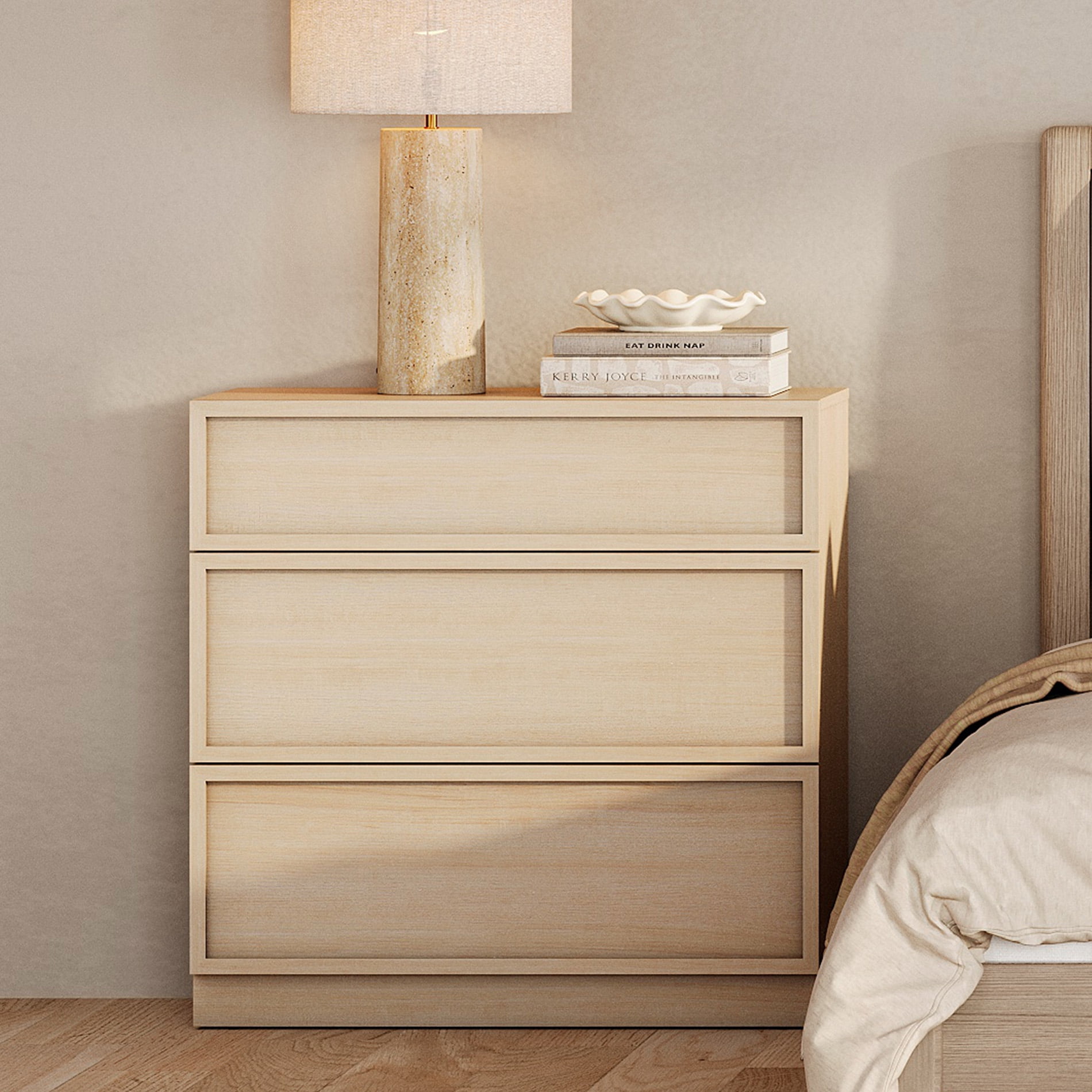 Nightstand with 3 Drawers, Modern Tall End Table with Large Storage for Living Room, Bedroom Wooden Side Table and Closet Organizer