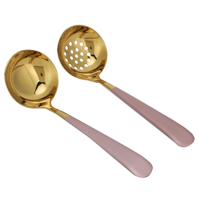 Soup Spoon, Stainless Steel 2PCS Mirror Polish Cooking Spoon, Tableware Sets For Restaurant Kitchen Accessory Home Pink Gold