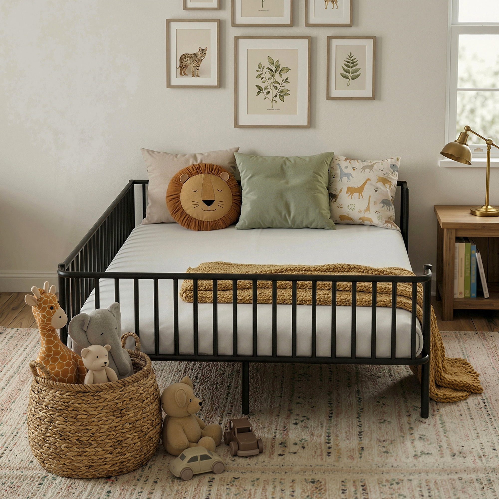 Euroco Metal Full Size Daybed, Sturdy Metal Sofa Bed with Guardrails, No Box Spring Needed, Black