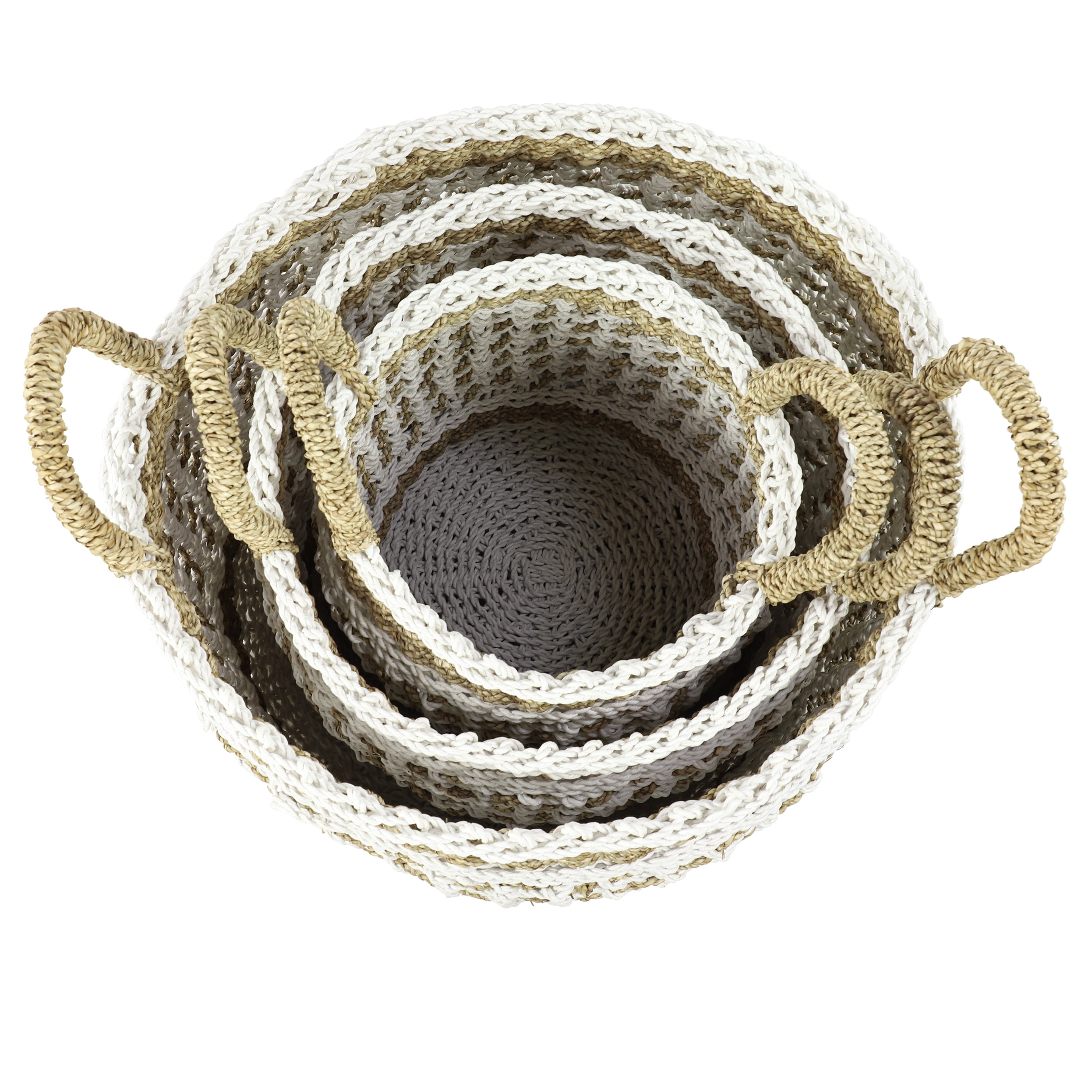 DecMode 18", 17", 16" Brown Plastic Boho Storage Basket, 3 - Pieces
