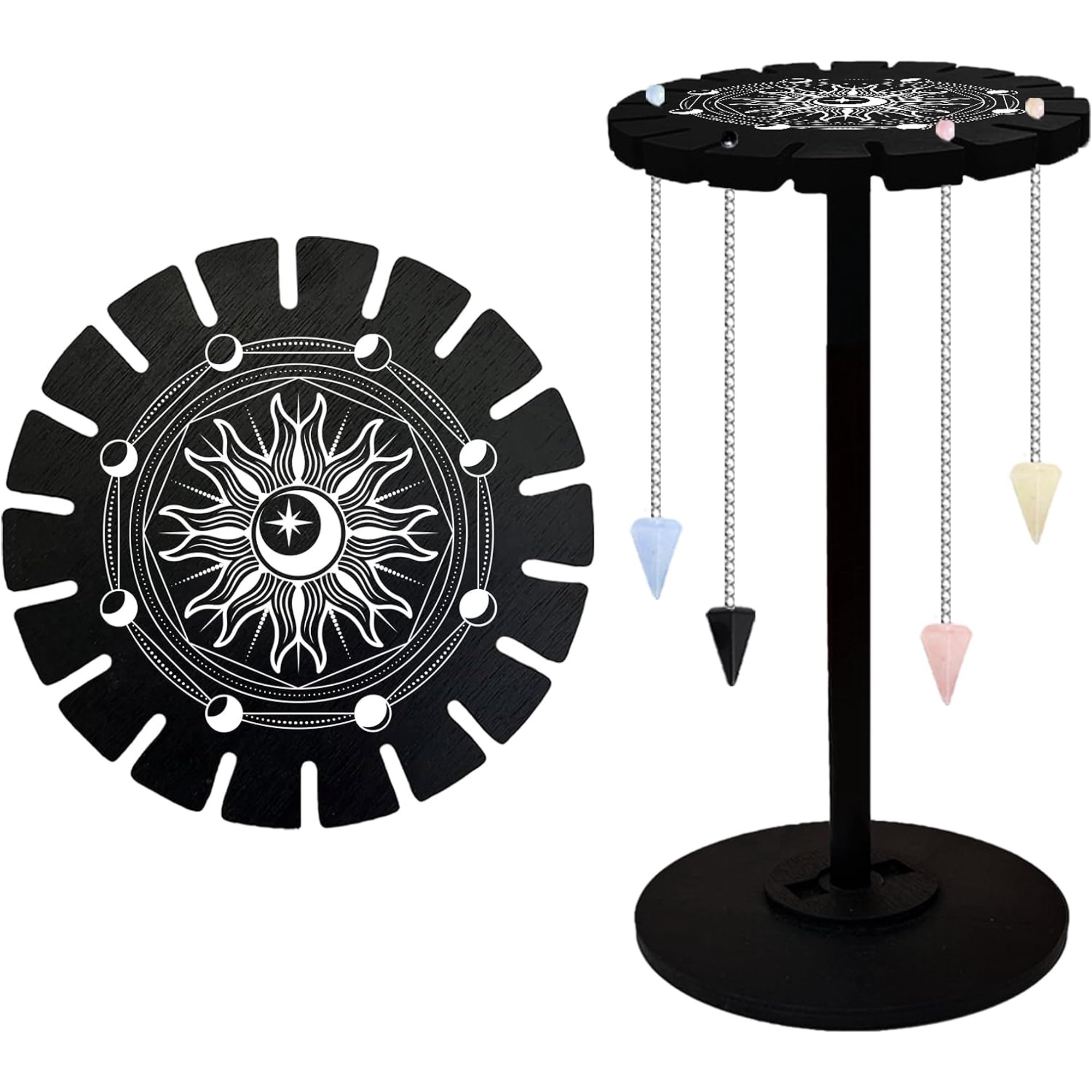 Sun Pendulum Stand Phase of The Moon Witchcraft Divination Tools Crystal Holder for Up 18 Divination Dowsing Pendulums for Table Decorations Spirit Altar Decoration DIY