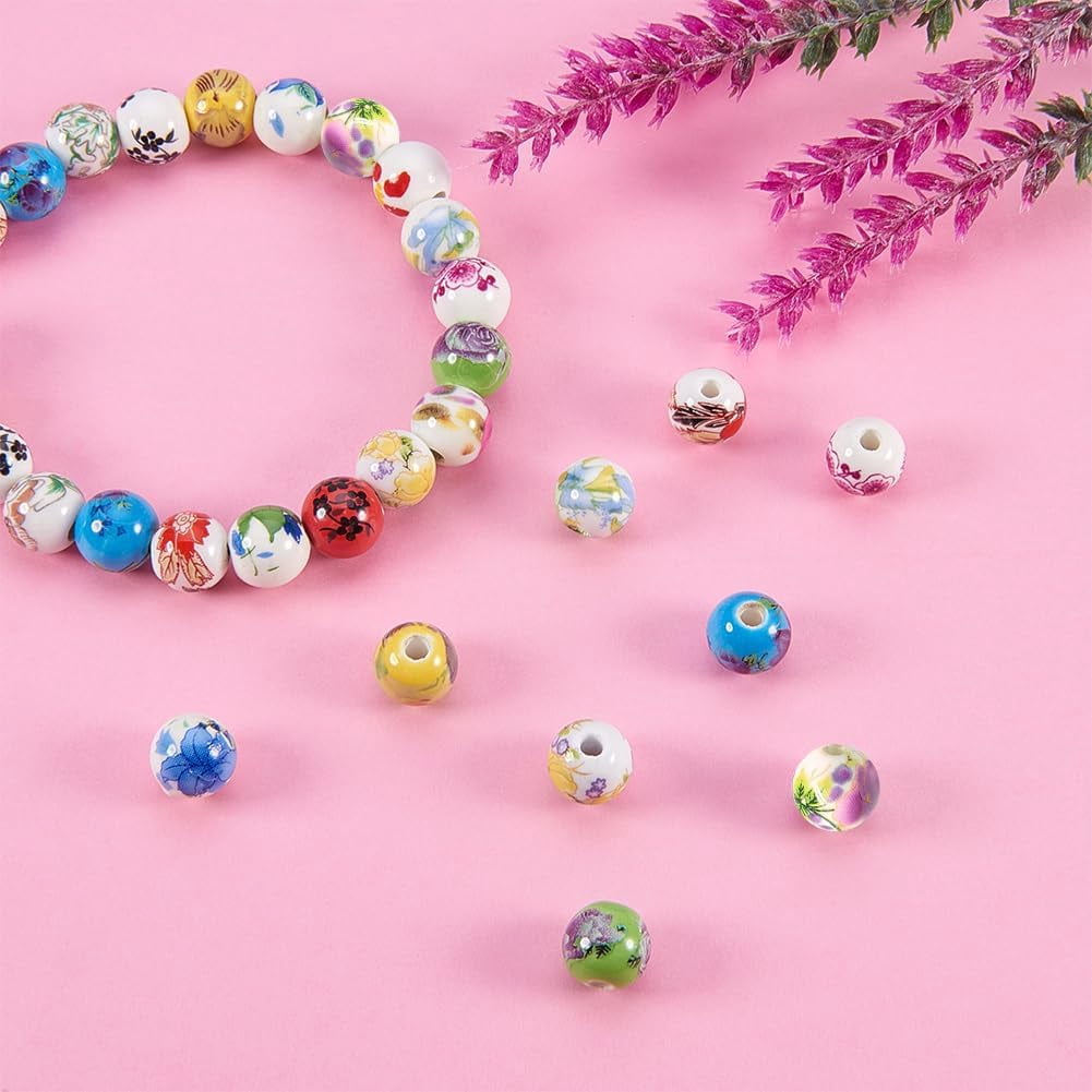 150pc Porcelain Beads 15 Styles Flower Round Beads 10mm Handmade Ceramic Beads DIY Chinese Spacer Beads Handmade Jewelry Making Bracelets Necklace Traditional Chinese Style DIY Making