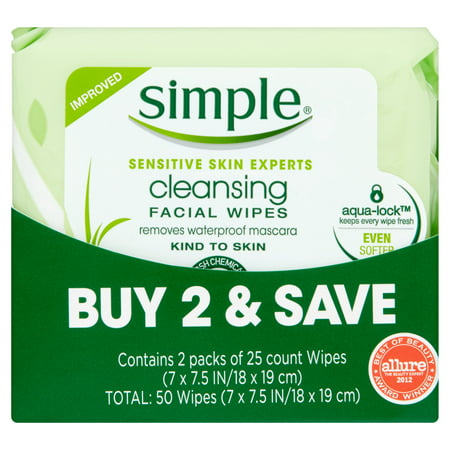 Simple Kind to Skin Cleansing Facial Wipes 25 ct Twin Pack