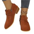 thumbnail image 3 of Willtoo Women Vintage Ankle Boots Solid Leather Cross Buckle Straps Round Toe Chunky Block Heels Side Zipper Western Booties Waterproof Stylish Breathable Daily Dressy Office Short Shoes Brown, 3 of 5