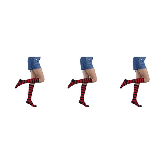 Minnieouse Calcetines altos a rayas Día de San Valentín para diario Fiesta de Halloween Raya roja Type1 Minnieouse CBP394821