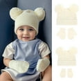 thumbnail image 2 of Deyuer 2 Pcs/Set Children Hat And Gloves Set Elastic Knitted Thick Solid Color Cartoon Ear Decor Keeps Baby Warm Cold Weather Cap for Toddlers And Infants, 2 of 8